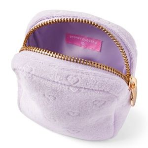 Stoney Clover Lane Terry Cloth Embossed Purple Hearts Mini Square Pouch